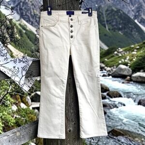 Sanctuary Jeans 28/6 Connector Kick Crop Mid Rise Button Fly Denim White Women's